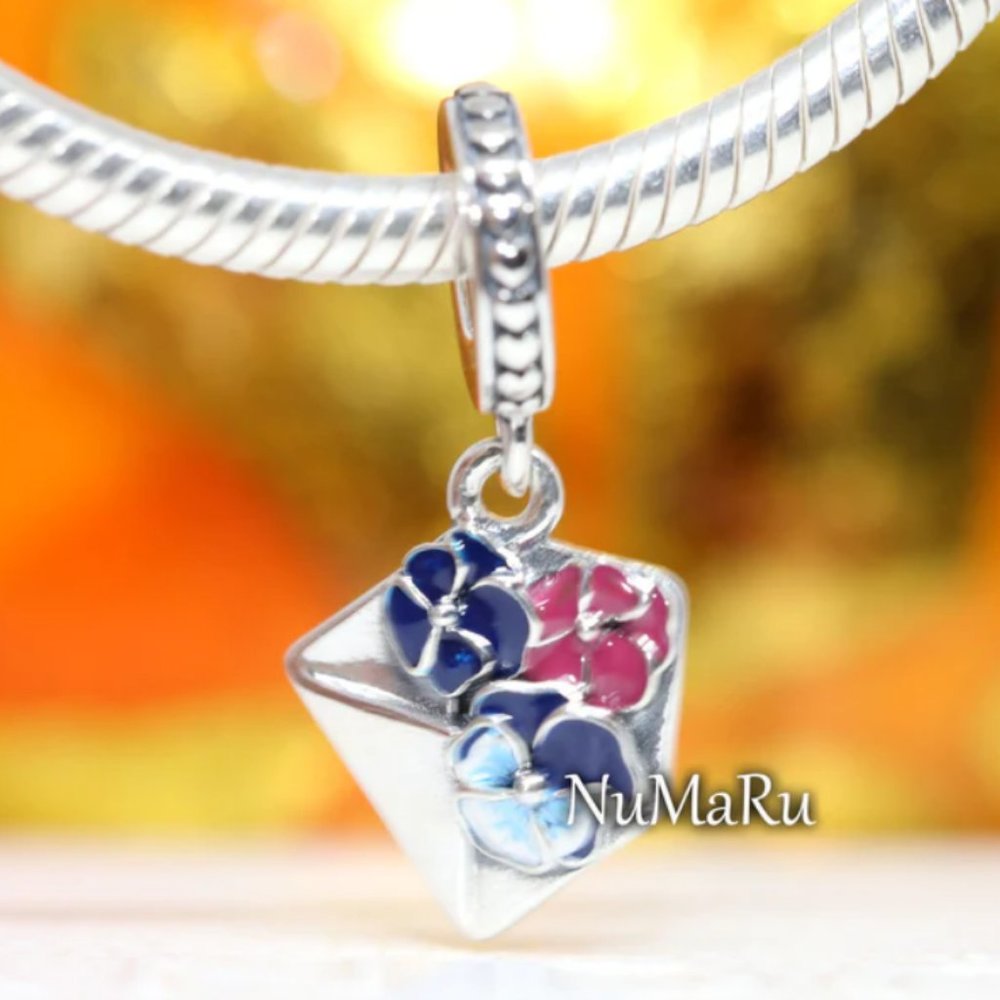 PANDORA Pansy Flower Envelope Dangle Charm 790787C01